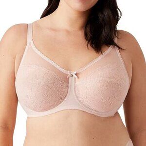 WACOAL Retro Chic Full Figure Underwire Bra 40D Rose Dust Nude Pink Lace Sheer